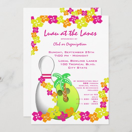 Luau Theme Bowling Kaart (Voorkant / Achterkant)