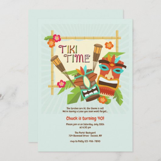 Luau Tiki Feest Kaart (Voorkant / Achterkant)