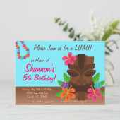 Luau Tiki Man en Flowers Birthday Party Kaart (Staand voorkant)