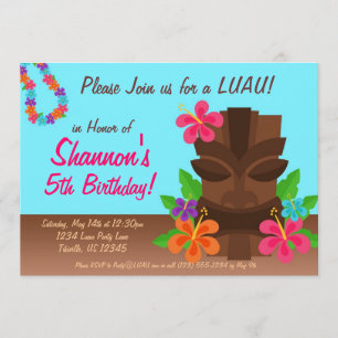 Luau Tiki Man en Flowers Birthday Party Kaart