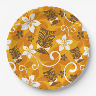 LUAU TIKI-PATROON (ORANJE) PAPIEREN BORDJE