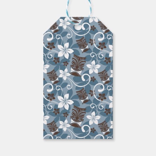 LUAU TIKI PATTERN (BLAUW) CADEAULABEL (Voorkant)