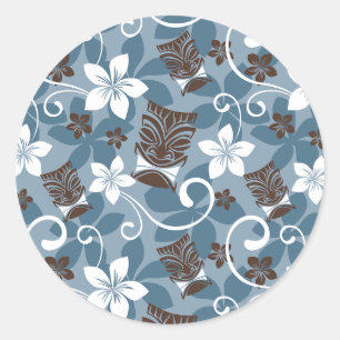 LUAU TIKI PATTERN (BLAUW) RONDE STICKER