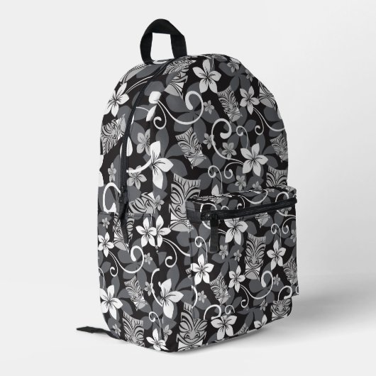 LUAU TIKI PATTERN (CHARCOAL) BEDRUKTE RUGZAK (Achterkant Hoek Links)