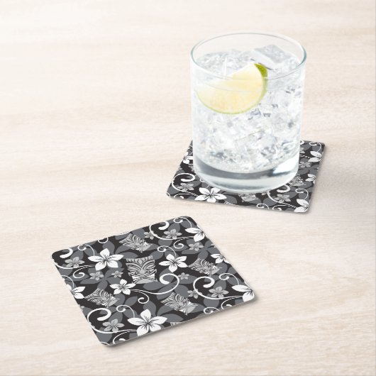 LUAU TIKI PATTERN (CHARCOAL) KARTONNEN ONDERZETTERS (Insitu)