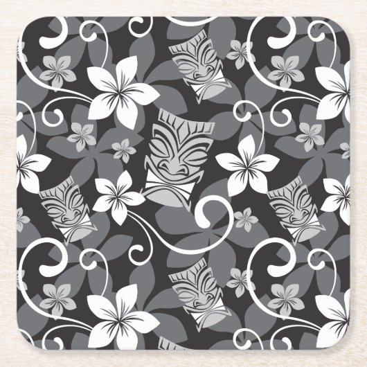 LUAU TIKI PATTERN (CHARCOAL) KARTONNEN ONDERZETTERS (Voorkant)