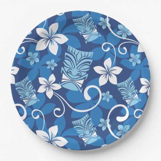 LUAU TIKI PATTERN (HELDERBLAUW) PAPIEREN BORDJE (Voorkant)