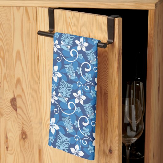 LUAU TIKI PATTERN (HELDERBLAUW) THEEDOEK (Derde Gevouwen)