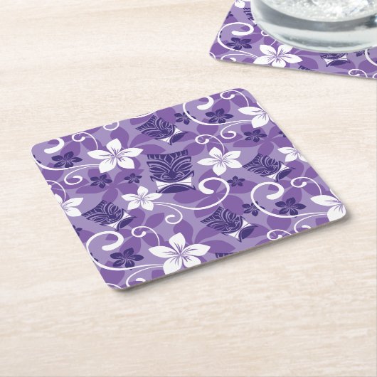 LUAU TIKI PATTERN (PAARSE) KARTONNEN ONDERZETTERS (Schuin)