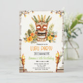 Luau tiki verjaardagsfeest uitnodiging (Staand voorkant)