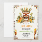 Luau tiki verjaardagsfeest uitnodiging (Voorkant / Achterkant)