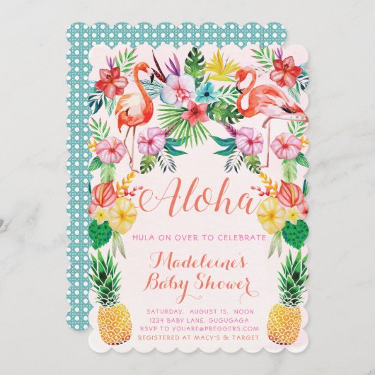 Luau Tropical Baby shower Invitation Kaart (Voorkant / Achterkant)