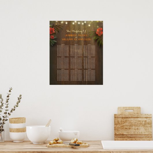 Luau Tropical Beach Flowers Wedding Seding Chart Poster (Keuken)