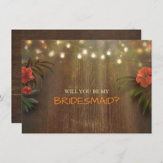 Luau Tropical Beach Lights Floral Bruidsmeisje Kaart (Voorkant / Achterkant)