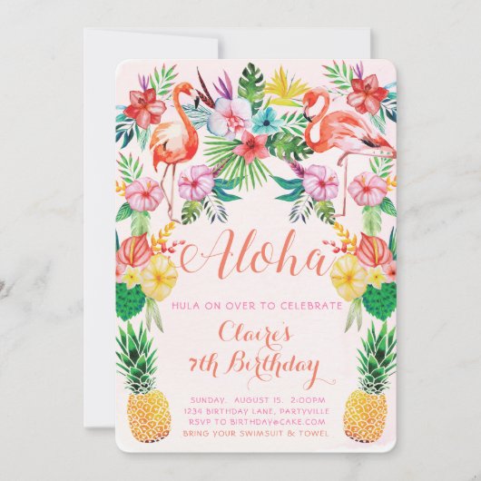 Luau Tropical Birthday Invitation Kaart (Voorkant)