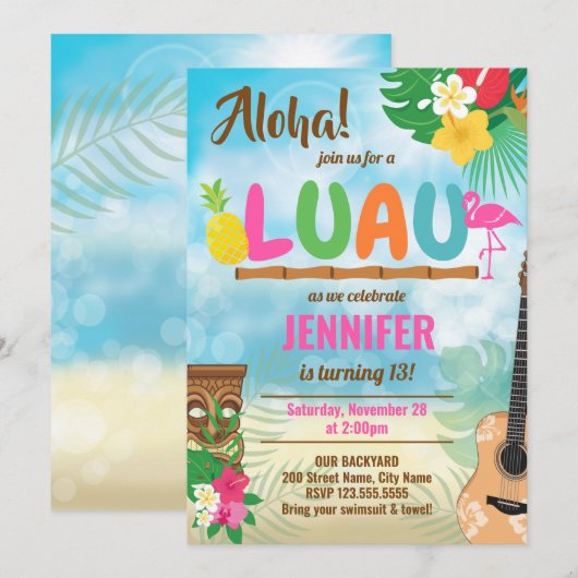 Luau Tropical Birthday Party (Voorkant / Achterkant)