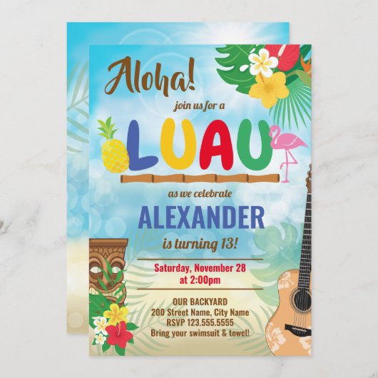 Luau Tropical Boy Birthday Party (Voorkant / Achterkant)