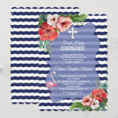 Luau Tropical Flamingo Floral Eerste Heilige Commu Kaart (Voorkant / Achterkant)