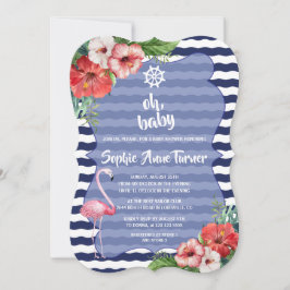 Luau Tropical Flamingo Navy Stripes BABY SHOWER Kaart