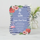 Luau Tropical Flamingo Navy Stripes BABY SHOWER Kaart (Staand voorkant)