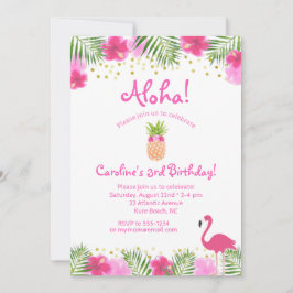 Luau Tropical Floral Girl 3e Derde verjaardag Uitn Kaart