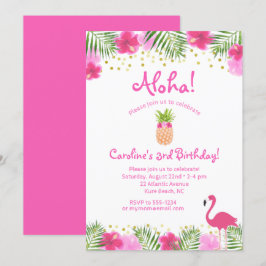 Luau Tropical Floral Girl 3e Derde verjaardag Uitn Kaart