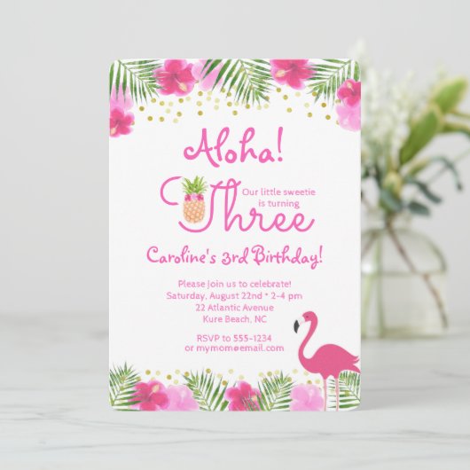 Luau Tropical Floral Girl 3e verjaardag Kaart (Staand voorkant)