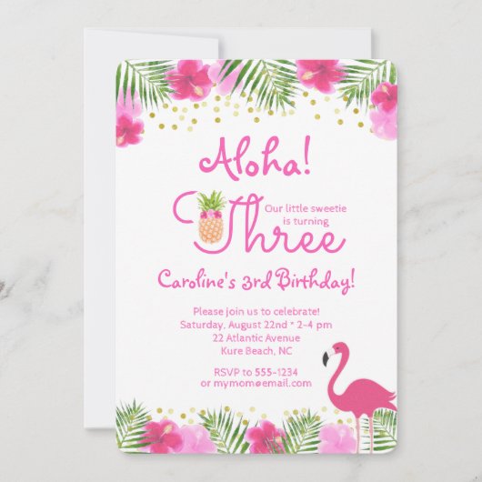 Luau Tropical Floral Girl 3e verjaardag Kaart (Voorkant)