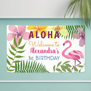 Luau Tropical Floral Pink Flamingo 1st Birthday Spandoek