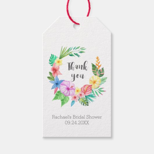 Luau Tropical Flower Vrijgezellenfeest Dank u wel Cadeaulabel (Voorkant)