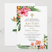 Luau Tropical Garden Spain 1st Birthday Baptisme Kaart (Voorkant / Achterkant)