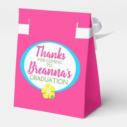 Luau Tropical Hibiscus Afstuderen Roze Bedankdoosjes (Achterkant)