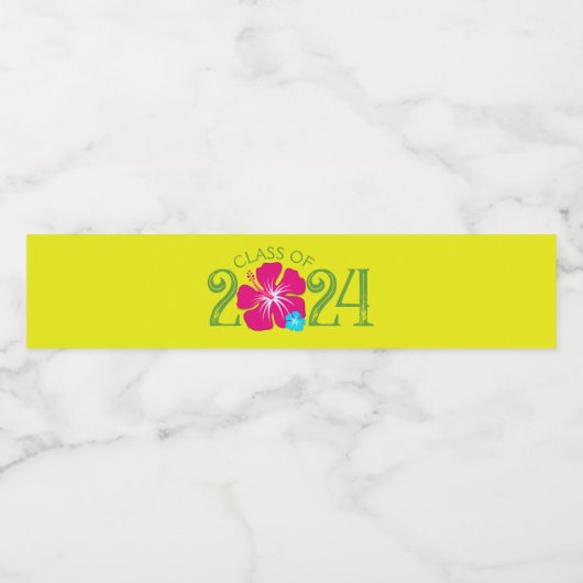 Luau Tropical Hibiscus geel Afstuderen Waterfles Etiket (Enkel label)