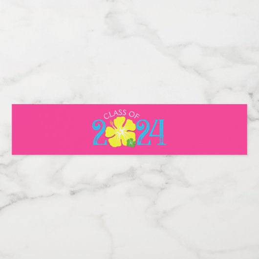 Luau Tropical Hibiscus Roze Afstuderen Waterfles Etiket (Enkel label)