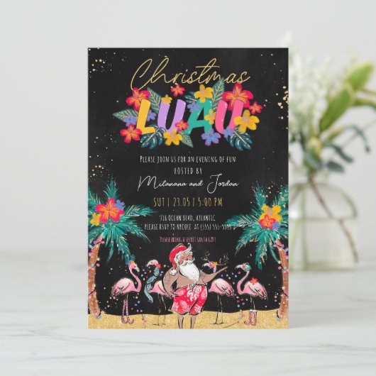 Luau Tropical Kerstparty Invitation Card Kaart (Staand voorkant)