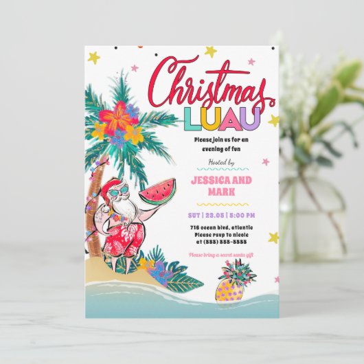 Luau Tropical Kerstparty Invitation Card Kaart (Staand voorkant)