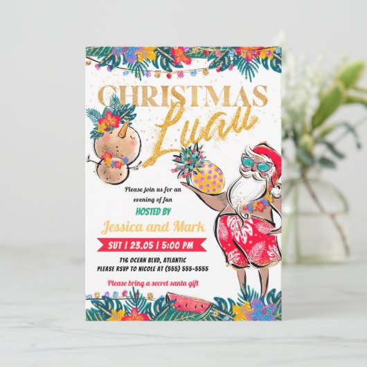 Luau Tropical Kerstparty Invitation Card Kaart (Staand voorkant)