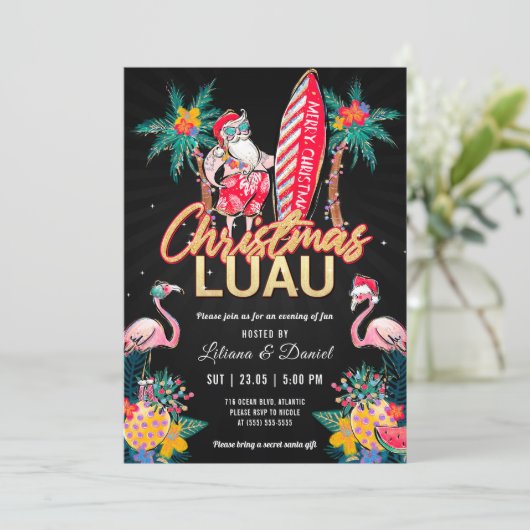 Luau Tropical Kerstparty Invitation Card Kaart (Staand voorkant)