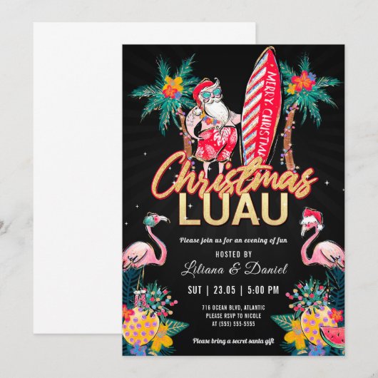 Luau Tropical Kerstparty Invitation Card Kaart (Voorkant / Achterkant)
