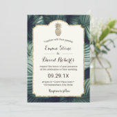 Luau Tropical Leaves Gold Pineapple Wedding Kaart (Staand voorkant)