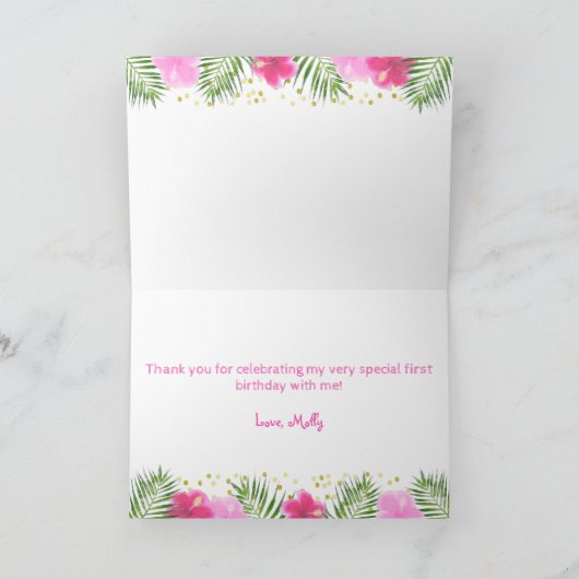 Luau Tropical Meisje 1e Eerste Verjaardag Dank u Kaart (Binnen)