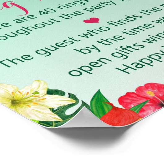 Luau Tropical Ring Hunt Game - Vrijgezellenfeest S Poster (Hoek)