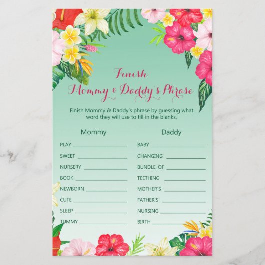 Luau Tropisch Baby shower Game PRINED (Voorkant)