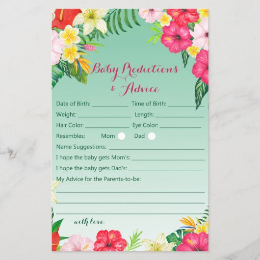 Luau Tropisch Baby shower Game PRINED (Voorkant)
