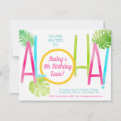 Luau Tropisch Roze Blauw en Groene Aloha Birthday Kaart (Voorkant)