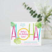 Luau Tropisch Roze Blauw en Groene Aloha Birthday Kaart (Staand voorkant)