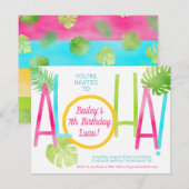 Luau Tropisch Roze Blauw en Groene Aloha Birthday Kaart (Voorkant / Achterkant)