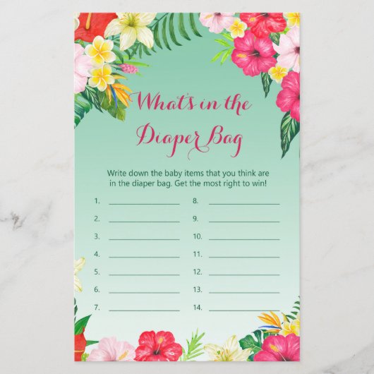 Luau Tropische Baby Shower Spel PRINTED (Voorkant)