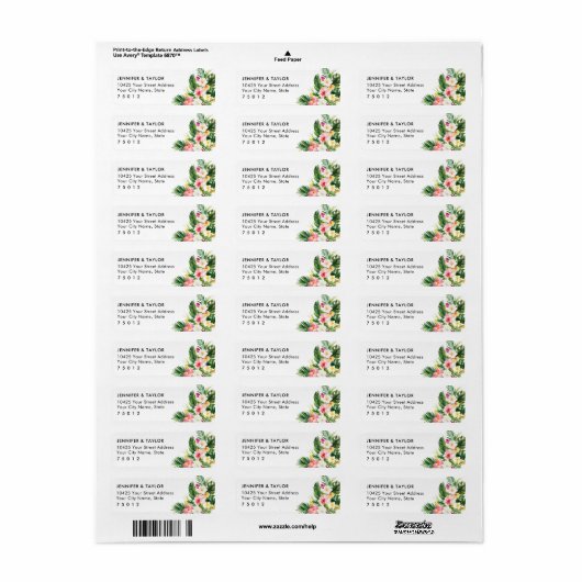 Luau Tropische Bladeren Huwelijk Retouradres Label (Full Sheet)