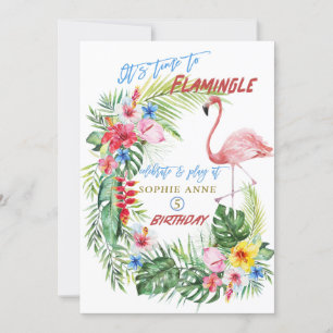Luau Tropische Bloem Flamingo Zwembad Meisje Verja Kaart